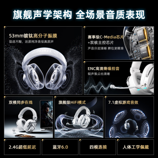 钛度 斩月 ENC降噪麦克 白色 2.4G四模头戴式游戏耳机