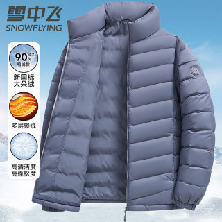 雪中飞 90绒轻薄羽绒服男女同款立领时尚休闲秋冬保暖外套男 雾霾蓝三层锁绒 M