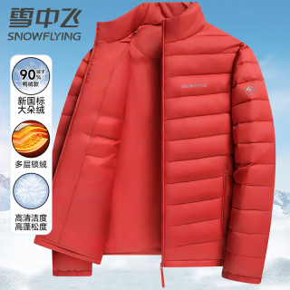 雪中飞 90绒轻薄羽绒服男女同款立领时尚休闲秋冬保暖外套男 酒红三层锁绒 4XL
