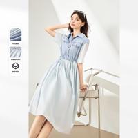 限尺码：DUIBAI 夏季热卖简约复古拼接牛仔连衣裙女休闲抽绳收腰裙子