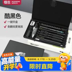 悟生 学霸效率笔盒多功能文具盒男女孩款简约大容量高级笔袋学生带收纳盒小学生黑