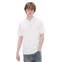 gxgjeans 黑色华夫格半拉链立领短袖T恤 白色 3XL