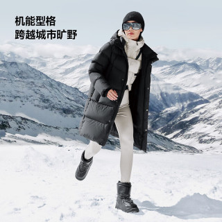 高梵 黑金鹅绒服机能5.0六格男女同款加厚中长款羽绒服经典百搭休闲风 黑色 XS