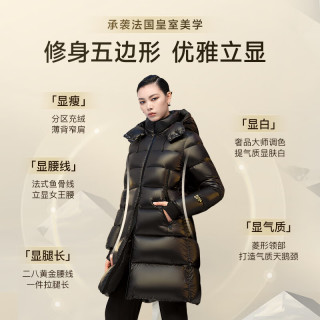 高梵 黑金鹅绒服女王4.0小八格东方简奢风中长款羽绒服女