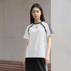 adidas 三条纹舞动系列蕾丝花边休闲运动女子短袖T恤上衣