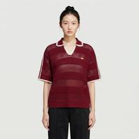 adidas 三叶草 南法假日度假风镂空针织女子短袖POLO衫
