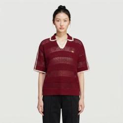 adidas 三叶草 南法假日度假风镂空针织女子短袖POLO衫