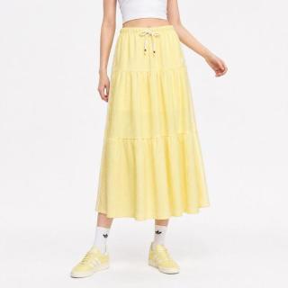 adidas 三叶草 夏季新款南法假日度假风褶皱撞色休闲运动半身裙