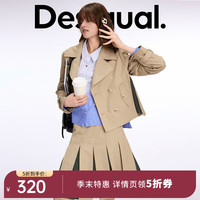 Desigual 秋季A字型撞色拼接百褶翻领浅咖色女士外套时尚潮流百搭休闲西装 浅咖色 M