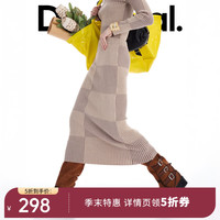 Desigual 春夏季修身坑条拼接女式半身裙时尚潮流高级 棕色 S