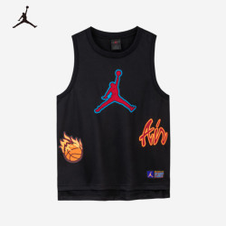 NIKE JORDAN耐克AJ童装男童篮球背心夏季透气儿童无袖T恤运动上衣 正黑色 120 /60