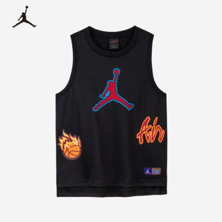 NIKE JORDAN耐克AJ童装男童篮球背心夏季透气儿童无袖T恤运动上衣 正黑色 120 /60