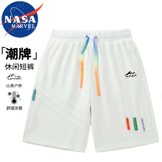 NASA MARVEL 短裤男夏季五分裤休闲中裤运动弹力宽松潮流情侣款 白色 M