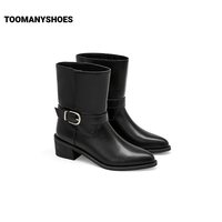 TOOMANYSHOES 秋日记忆尖头马丁靴褶皱堆堆靴西部美拉德高跟骑士靴