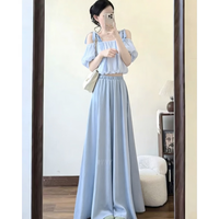 欧迪惠 2026年新款夏季女装套装显瘦系带上衣穿搭高腰垂感休闲阔腿裤子女 M1860#杏色上衣 S