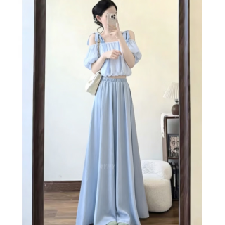 欧迪惠 2026年新款夏季女装套装显瘦系带上衣穿搭高腰垂感休闲阔腿裤子女 M1860#杏色上衣 S