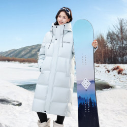 雪中飞 羽绒服女长款26新款修身H版型保暖高充绒长款羽绒服 冰川蓝