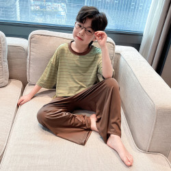 童话课堂 儿童装男童夏装睡衣家居服套装夏季薄款莫代尔男孩中大童空调服潮 绿色 160