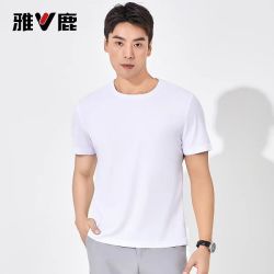 雅鹿 冰丝凉感短袖T恤 男士圆领休闲上衣 黑色 M