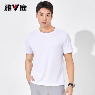 雅鹿 冰丝凉感短袖T恤 男士圆领休闲上衣 黑色 M