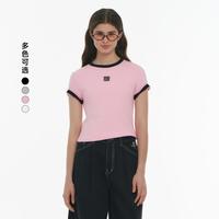TEENIE WEENIE T恤女夏季短袖字母时尚简约韩系百搭撞色圆领T恤上衣女
