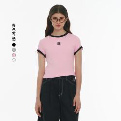 TEENIE WEENIE T恤女夏季短袖字母时尚简约韩系百搭撞色圆领T恤上衣女