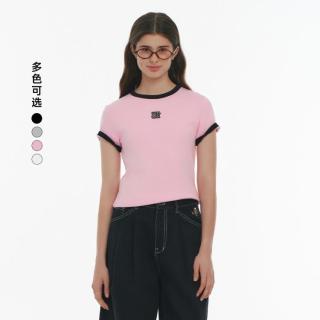 TEENIE WEENIE T恤女夏季短袖字母时尚简约韩系百搭撞色圆领T恤上衣女