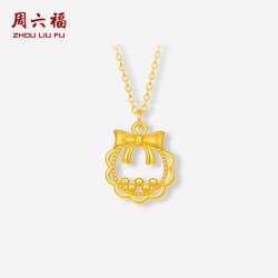 周六福 黄金5G计价足金链坠蝴蝶结圣诞花环项链节日礼物