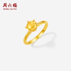 周六福 5G计价足金爆闪六爪皇冠钻石造型黄金戒指女戒节日礼物