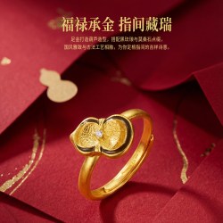 PINKBOX 娉饰珠宝古法黄金福禄转运葫芦戒指足金镶嵌瑞葫新品活口