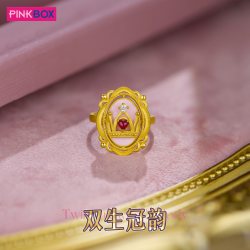 PINKBOX 娉饰珠宝黄金戒指镶嵌钻石托帕石足金双生冠韵系列新品