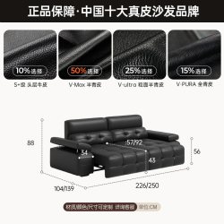 浪度家居 浪度高靠劳伦斯真皮电动功能沙发床可躺可睡客厅意式极简直排黑色