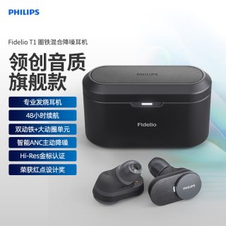 飞利浦 T1 入耳式真无线圈铁主动降噪蓝牙耳机 黑色