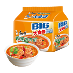 康师傅 大食袋 红烧牛肉面 120g*5袋