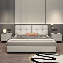 佰尔帝 现代简约双人床1.8米x2米家用真皮床1.5米主小户型可储物婚床床头