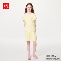 优衣库 童装女童AIRism棉混纺休闲套装/短袖481988 41 杏黄色 160