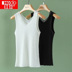 Hodo 背心棉女外穿潮流学生韩版内穿V领蕾丝吊带打底衫单件装