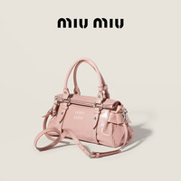 MIU MIU 缪缪女士侧边蝴蝶结亮面牛皮革中号单肩手提包 玫瑰红