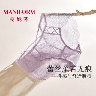 曼妮芬 性感蕾丝内裤轻透包臀女士低腰三角裤抗菌内裆底裤 090 紫色 M 160/90