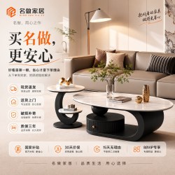 名做 椭圆形岩板茶几客厅家用小户型轻奢高级感2026新款茶几组合奶油风