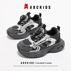 ABCKIDS ABC KIDS男女童秋季跑步鞋网面透气百搭运动鞋旋钮扣时尚休闲鞋 黑银色 30