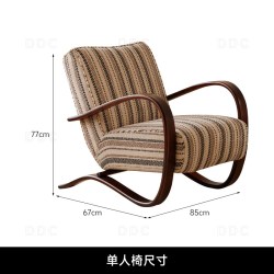 ddc 中古风伯克飘带休闲椅客厅家用白蜡木布艺沙发椅实木流云椅子