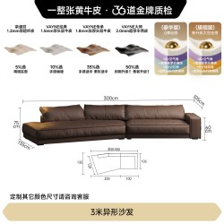 FA SA DI HOUSEHOLD 意式简约进口牛皮布达佩斯网红客厅直排豆腐块异形真皮沙发