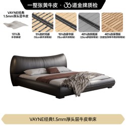 FA SA DI HOUSEHOLD 真皮床意式极简香奈尔床轻奢现代简约牛角大气黑色床软包床