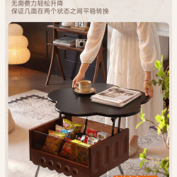 蔓斯菲尔 中古风实木茶几客厅茶桌可升降花瓣沙发边几小户型阳台移动小桌子
