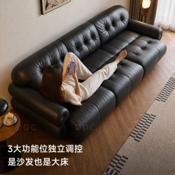 ddc 意式极简黑糖云朵客厅零靠墙电动多功能可伸缩调节真皮沙发床