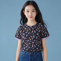 EMPORIO ARMANI 儿童时尚潮流撞色设计感日常休闲短袖衬衫