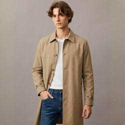 BURBERRY 男式轻便型纯色单排扣中长风衣外套