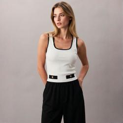 ZARA 撞色u型领小香风无袖背心金属扣修身显瘦上衣