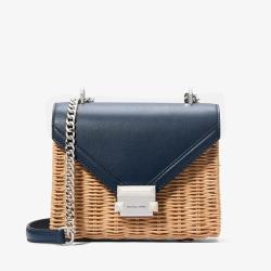 MICHAEL KORS Whitney 拼接藤编翻盖链条小方包女士单肩斜挎度假包